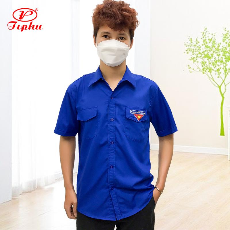 Áo đoàn viên, đồng phục thanh niên Việt Nam, thêu cờ đỏ sao vàng, tay dài và tay ngắn, có 2 túi có nắp và cầu vai