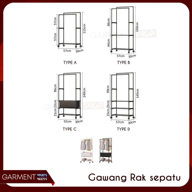[TERMURAH] - Rak Gantungan Baju Celana Sepatu Stand Hanger Dengan Roda Keranjang Tempat Penyimpanan Serbaguna 4