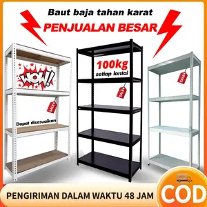 Rak Besi Siku 5 Susun Rak Tanpa Baut Serbaguna Boltless Rack Boltless MDF 5/6 Lapisan Rak Tugas Berat yang Dapat Disesuaikan Rak Penghemat Ruang Rak Penyimpanan Penghemat Ruang Rak Penyimpanan Helf Logam Tahan Karat Rak pajangan supermarket rak