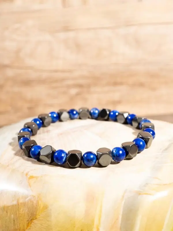 8mm Blue Lapis Lazuli & Hematite Stone Bracelet, Handmade Gemstone Bracelet, Fashion Accessories for Women & Men, Trendy All-match & Exquisite Jewelry for Birthday Gift 4