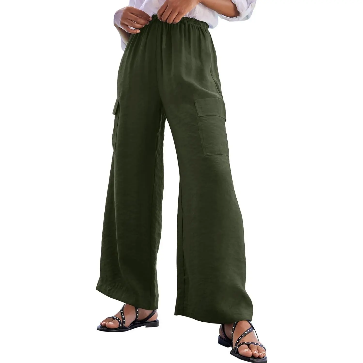 EVALESS Women Palazzo Pants Summer Casual Wide Leg High Waist Lounge Flowy Beach Trousers Travel Vacation Outfits