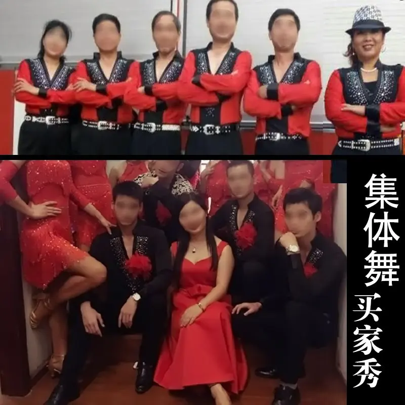 Quần Áo Khiêu Vũ Latin Cho Nam, Hàng Mới Về, Áo, Trang Phục Biểu Diễn Khiêu Vũ Latin Vuông Đi Bộ, Trang Phục Dây Ngược, Váy Khiêu Vũ Cho Nam, Dài Tay 7