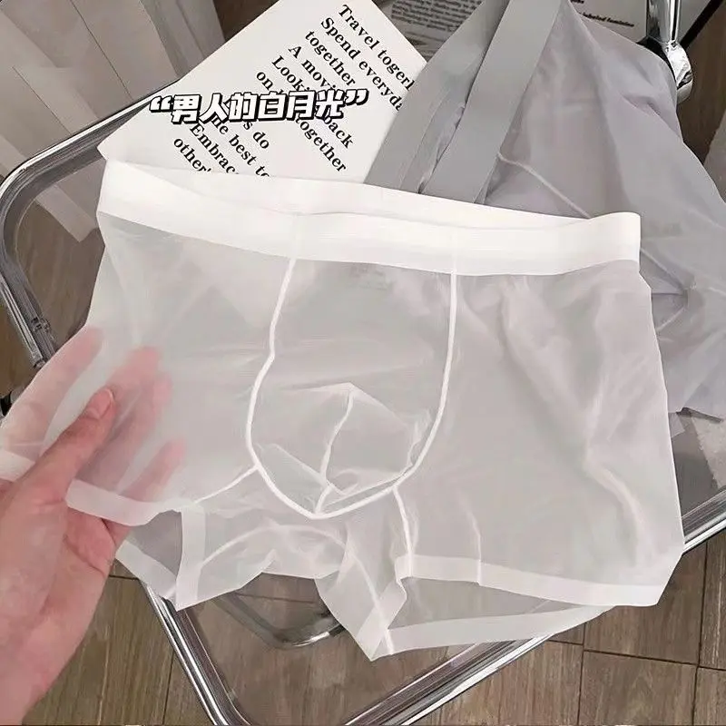 Quần Boxer Nam, Chất Liệu Lụa Lạnh Trong Suốt, Thiết Kế Liền Mạch, Siêu Mỏng, Đồ Lót Nam, Phong Cách Mùa Hè Hợp Xu hướng Gợi Cảm, Quần Lót Bốn Góc