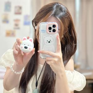 เคสโทรศัพท์, สีชมพูและสีขาว, เหมาะสำหรับ Apple 15 Pro Max และ 16 Pro Max, ดีไซน์ไฮแลนด์ตะวันตก, เรียบง่าย, กันกระแทก, ฝาครอบป้องกัน, 13 Pro Max, ความรู้สึกระดับไฮเอนด์ที่สร้างสรรค์, มาใหม่