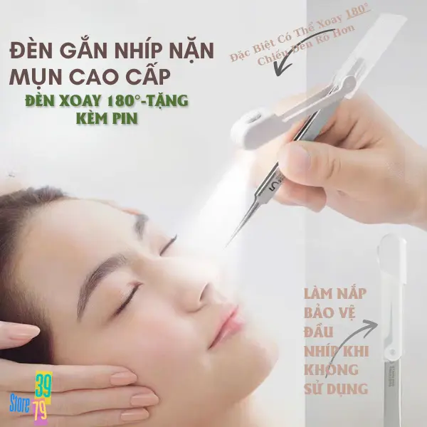 Bộ Que Nhíp NẶN MỤN 8 Chi Tiết Kèm ĐÈN LED Skincare - cây nặn mụn gạo 1