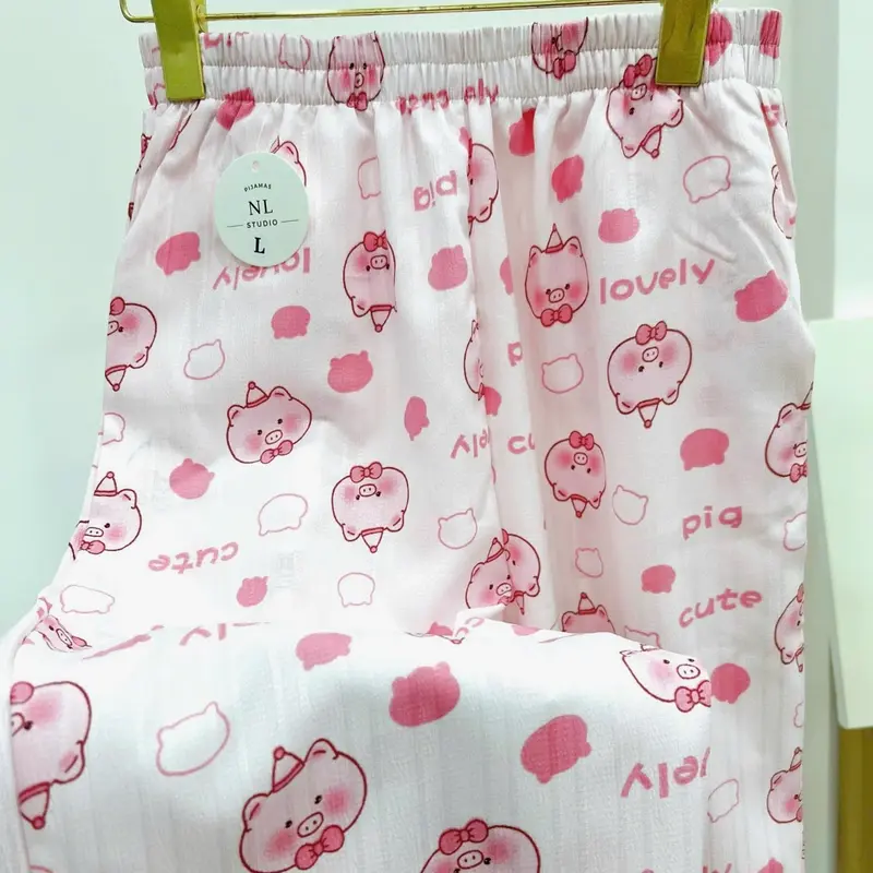 [XẢ HÀNG] Quần suông chất đũi gân hoạ tiết dễ thương 40-60kg 4