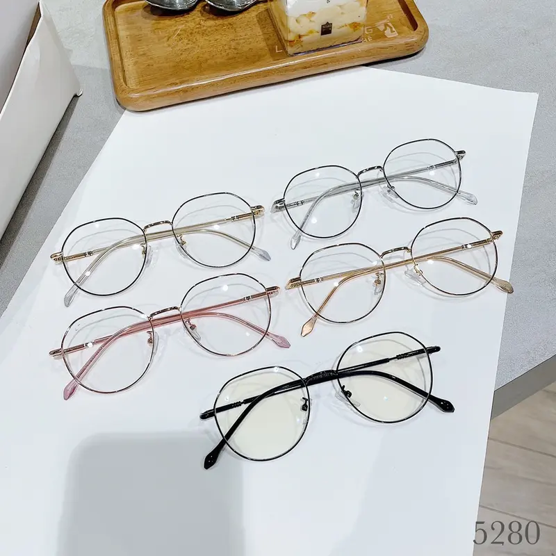 Gọng kính kim loại đa giác form mắt to 5280 kèm tròng cận viễn 8