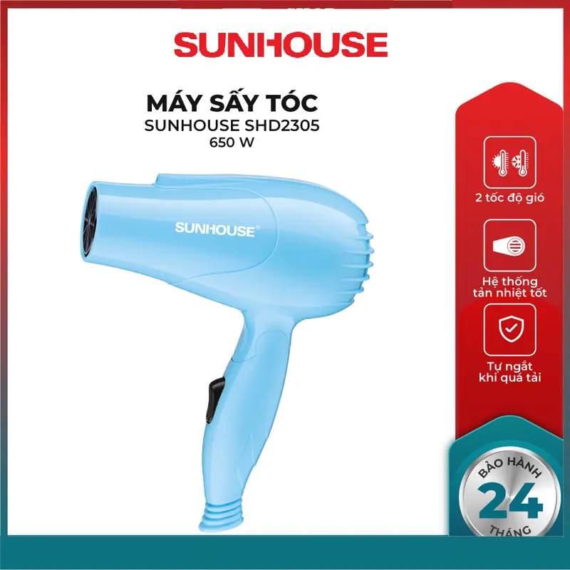 Máy sấy tóc mini Sunhouse SHD2305 - 2 tốc độ sấy - Tay cầm gấp gọn - Bảo hành 12 tháng maysay 0