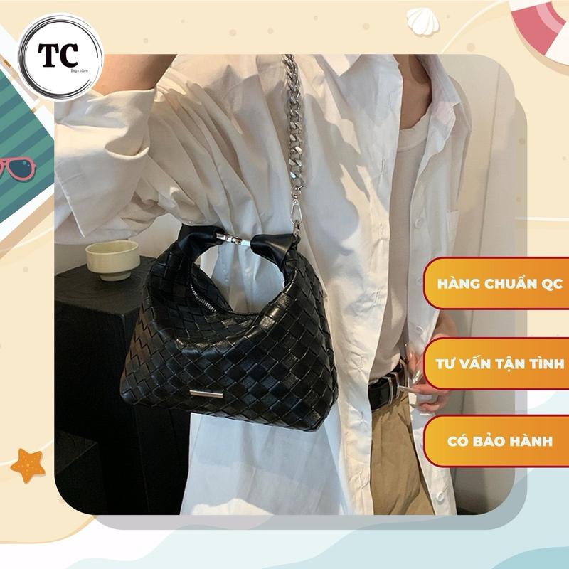 Túi Xách Da Mềm Phối Dây Xích Trắng Hình Bán Nguyệt Dành Cho Nữ T925