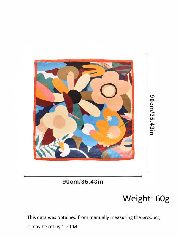 Women's Elegant All Over Floral Print Square Scarf, Fashionable Colorful Bandana For Daily Wear, Versatile Scarf For Women, Girlfriend Gifts 1