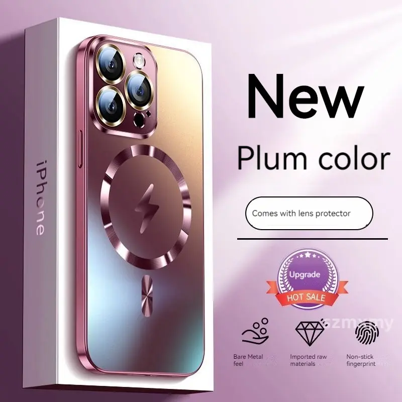 Ốp Điện Thoại Từ Tính Kính AG Màu Mận Nano, Dành Cho Iphone 15 13 12 14 Pro Max, Ốp Cứng Nhám Silicon Chống Rơi Ống Kính Pha Lê Trong Suốt HD, Tương Thích Với Iphone 15 13 12 14 Pro Max Chống Sốc 5