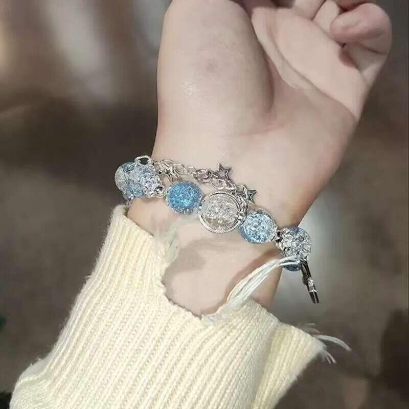 Product Introduction of Niche Design Star Chain Tassel for Women sy Blue Crystal Beads Elastic Rope Bracelet Best Friend Jewelry Gifts 8