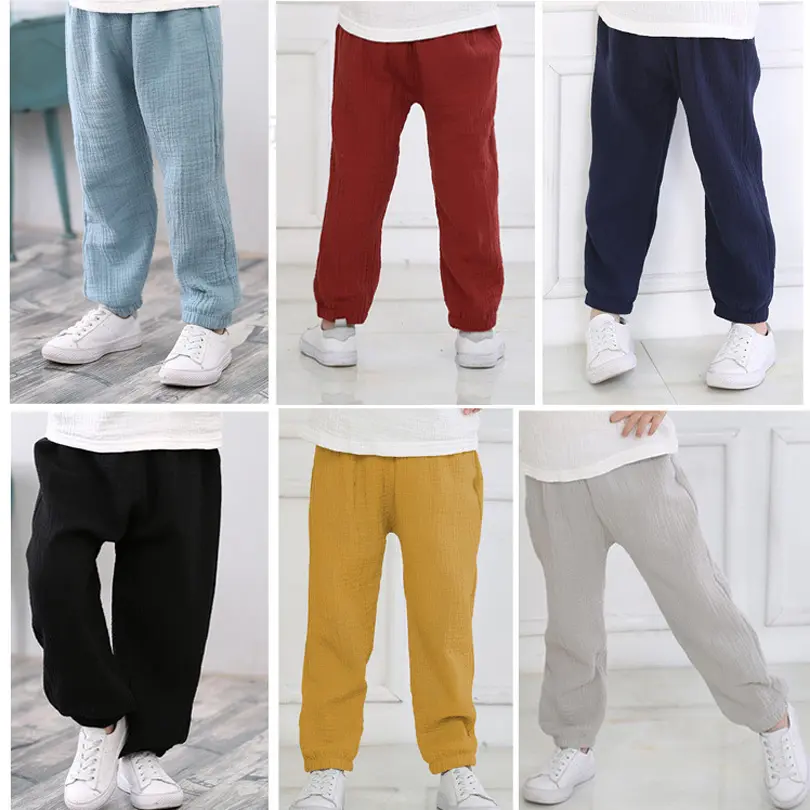 2-7 Yrs Linen Pleated 6 Colors 2024 Baby Boys Girls Summer Cotton Harem Baggy Pants Kids Clothes Children Sweatpants Trousers Breathable