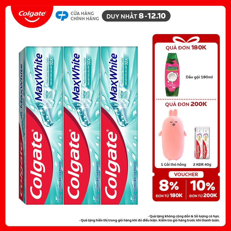 [Duy nhất 8-12.10] Bộ 3 Kem đánh răng Colgate MaxWhite tinh thể the mát, làm trắng răng 170g