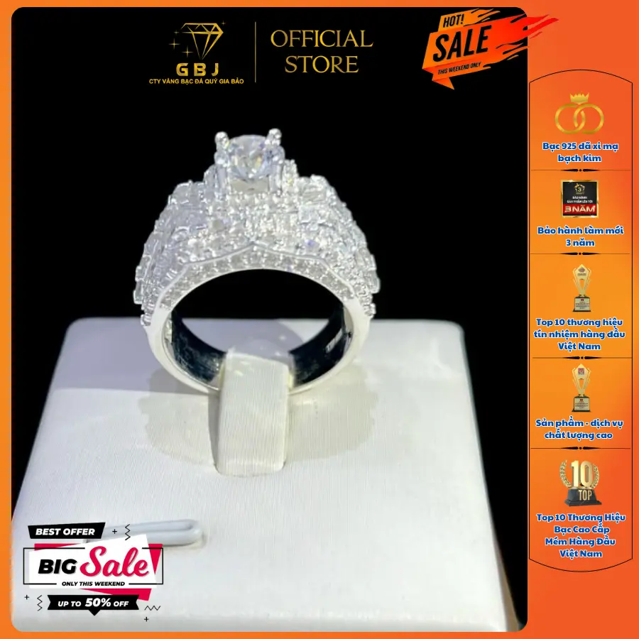 Nhẫn Bạc Nam Hạt Viền Đôi Giữa Viên Chủ Đá Moissanite 7Li (XI KIM) Sang Trọng Dành Cho Nam GBJ511