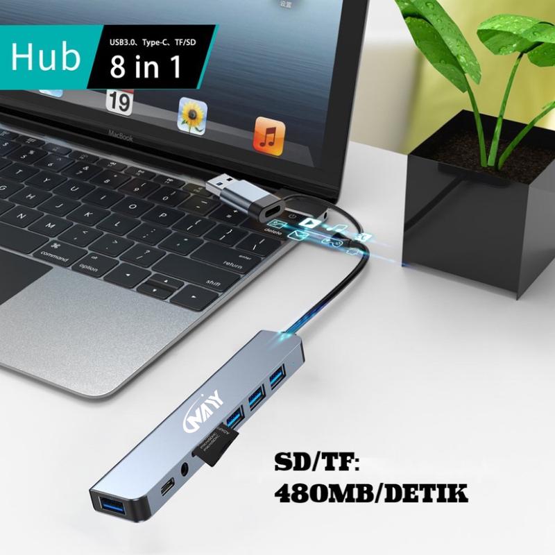[RADY] MAYY 8IN1 Adapter Connector DS01 USB-C Type-c Kable Konekter Multifungsi SD Card TF Card Computer Laptop Phone Table 9