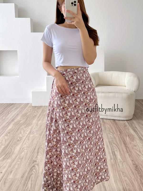 Rok Floral Skirt A Line / Maxi Skirt / Highwaist / Korean Skirt Crinkle Fit 6