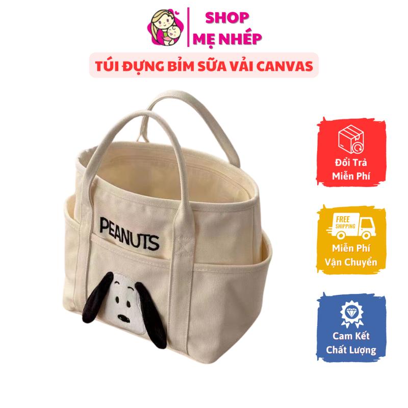 Túi đựng bỉm sữa cho bé, túi xách vải Canvas thêu họa tiết hoạt hình dễ thương