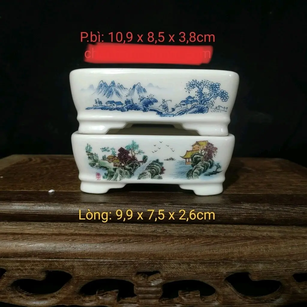 Chậu chữ nhật vẽ phong cảnh 2 mặt CN014