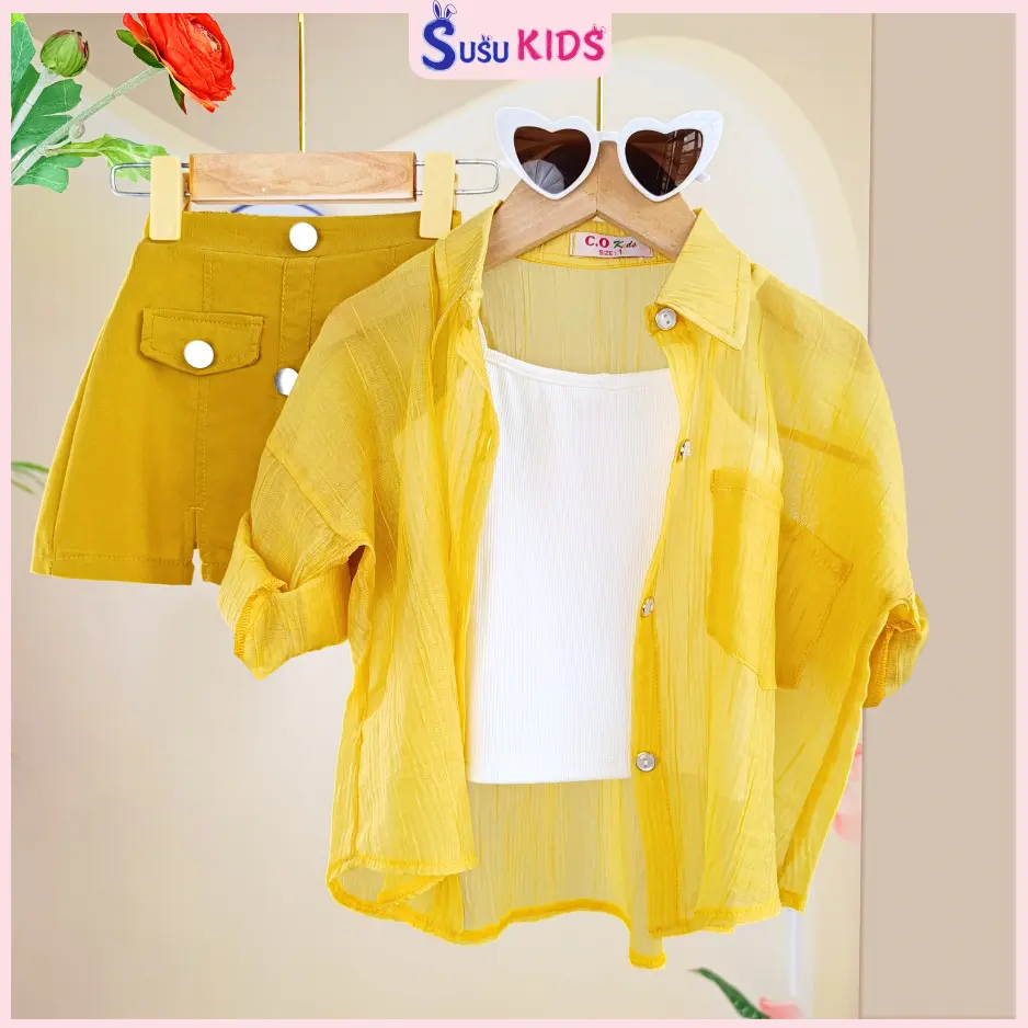 Set Đồ Áo Sơ Mi 3 Món Susukids Cá Tính, Năng Động Cho Bé Gái 1-12 Tuổi SU453