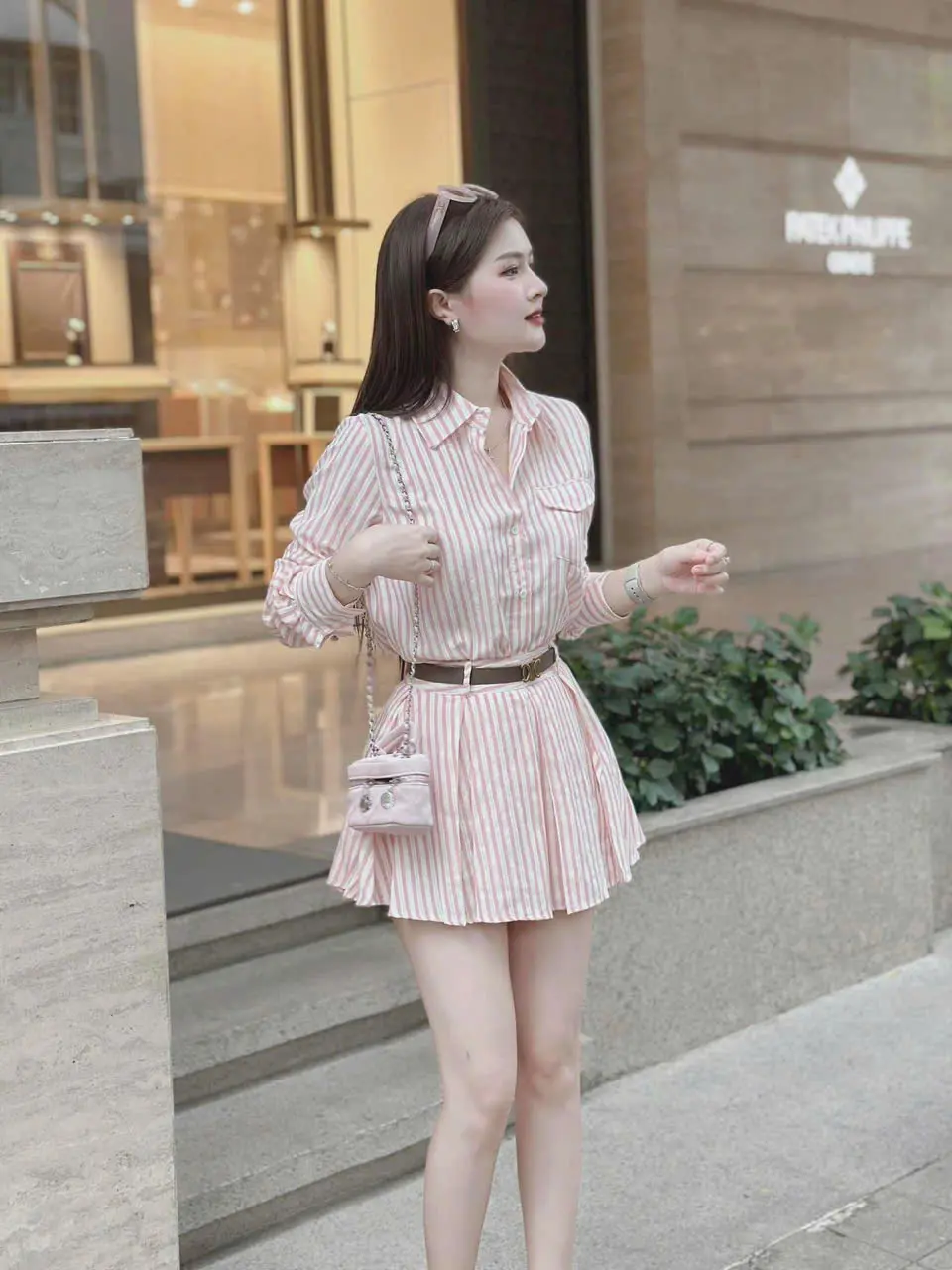 SÉT ÁO KATE PHỐI CHÂN VÁY(CÓ LÓT)  PHÍA SAU LƯNG THUN CÓ DÂY KÉO(KÈM DÂY NỊT) MÀU Y HÌNH Nữ Women Top
