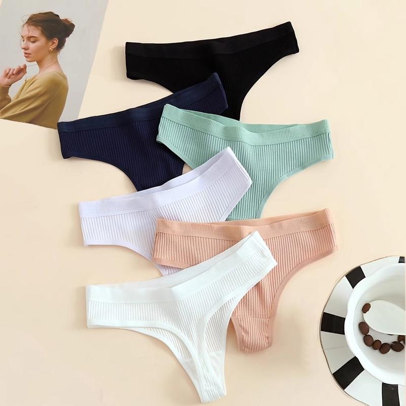 Women's 7 Pieces Solid Color Low Waist T-Back, Fitted Casual Brief Panties Suit, Women's Underwear, Women's  Underwear,, Cotton European and American Sexy Low Waist Women's  Breathable Underwear Simple Women's 0