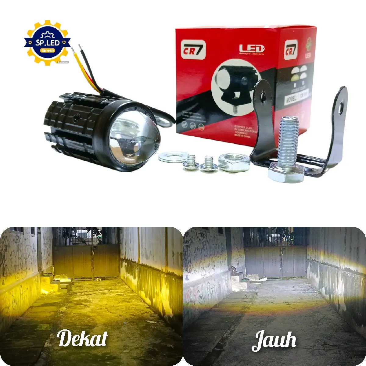 lampu tembak laser gun D2 mini 2 warna putih kuning jauh dekat