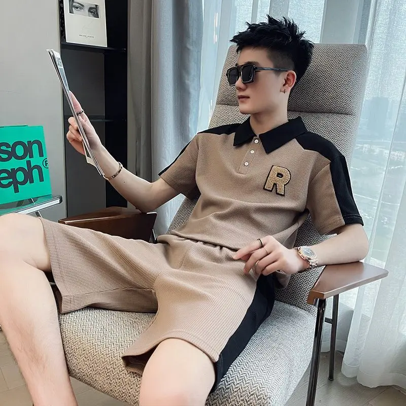 Bộ Đồ Thể Thao Bánh Quế Mùa Hè Cho Nam, Áo Polo Thường Ngày, Quần Đùi Ngắn Tay, Quần Áo Hợp Thời Trang, Phong Cách Mới 2023 0