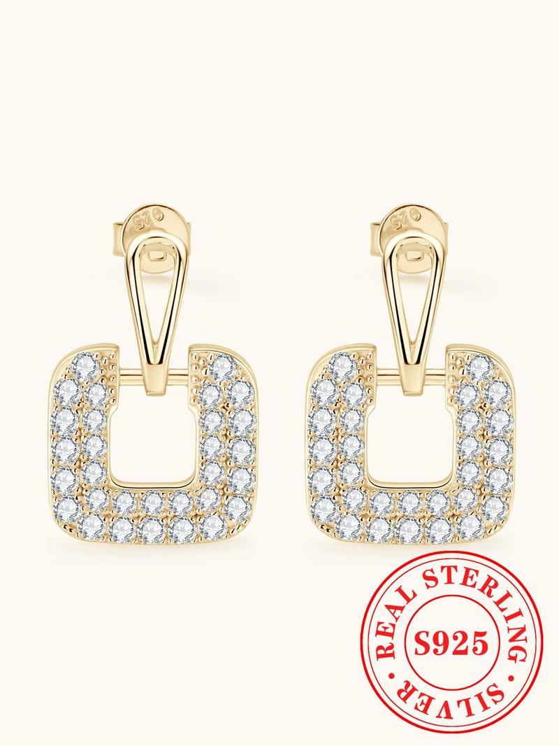 Product Introduction of S925 Sterling Silver Fashion Square Shaped Earrings, 2024 New Style Synthetic Moissanite Decorated Earrings, Trendy All-match & Exquisite Jewelry for Birthday Gift 6