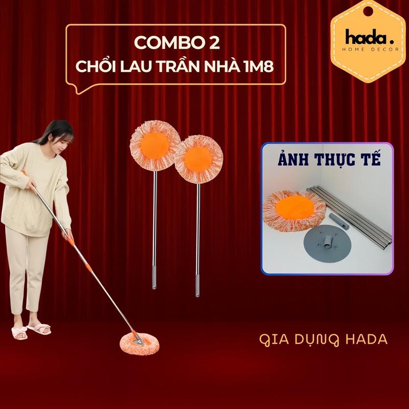 [COMBO 2 CHỔI] Lau Quét Trần Nhà, Cây Lau Nhà Đa Năng Tiện Dụng Hình Tròn Hoa Hướng Dương Dài 180cm Inox 302 Đồng bông cứng cáp Lau Sàn Làm Sạch