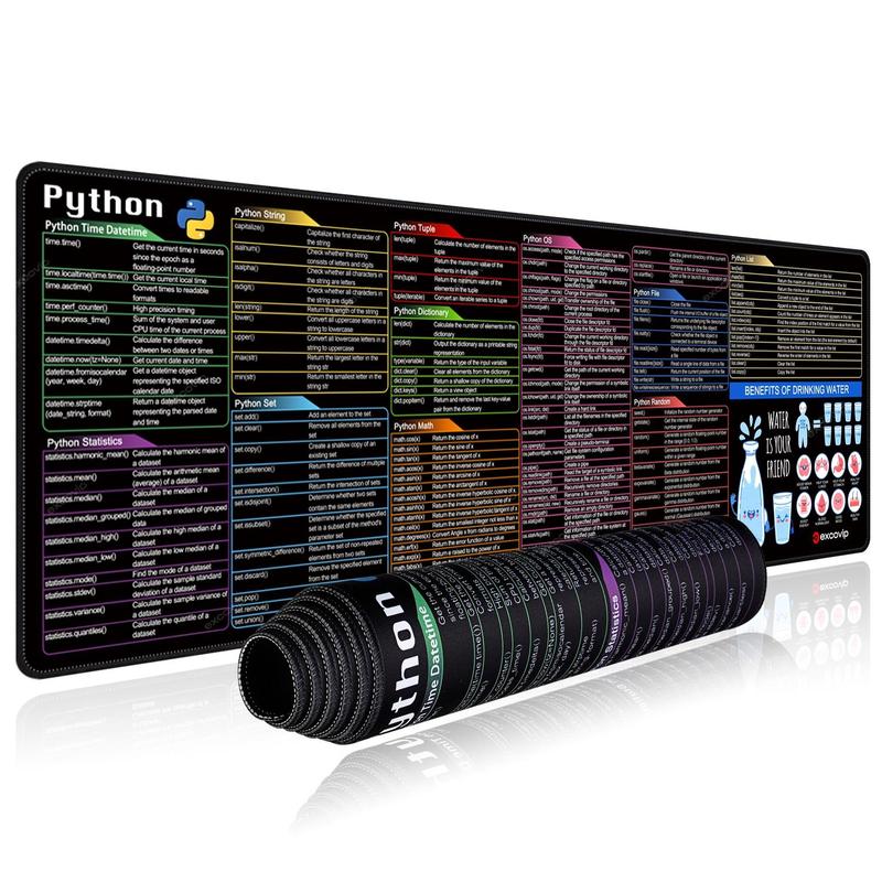 Product Introduction of Python Code List Shortcut Key Mouse Pad, Non-slip Durable Mouse Pad with Drink Reminder, Computer Office Desk Mat, Mouse Pad for Computer, Laptop, PC, Office 0