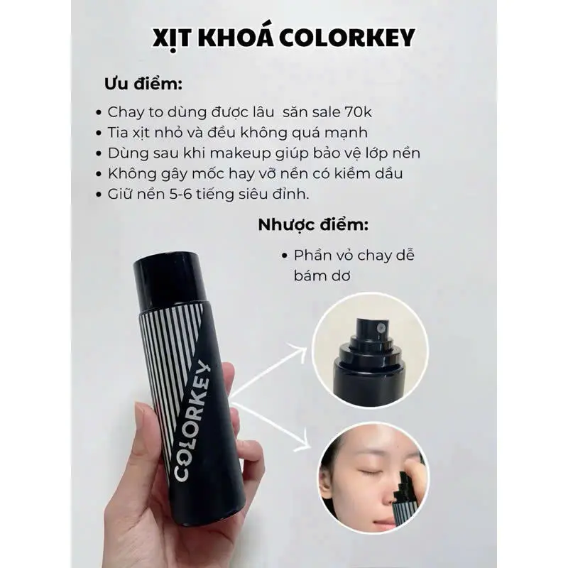 Xịt Khóa nền Trang Điểm COLORKEY Tia Sương Mềm Mại Dưỡng Ẩm Kiềm Dầu Chống Thấm Nước 100ml 2