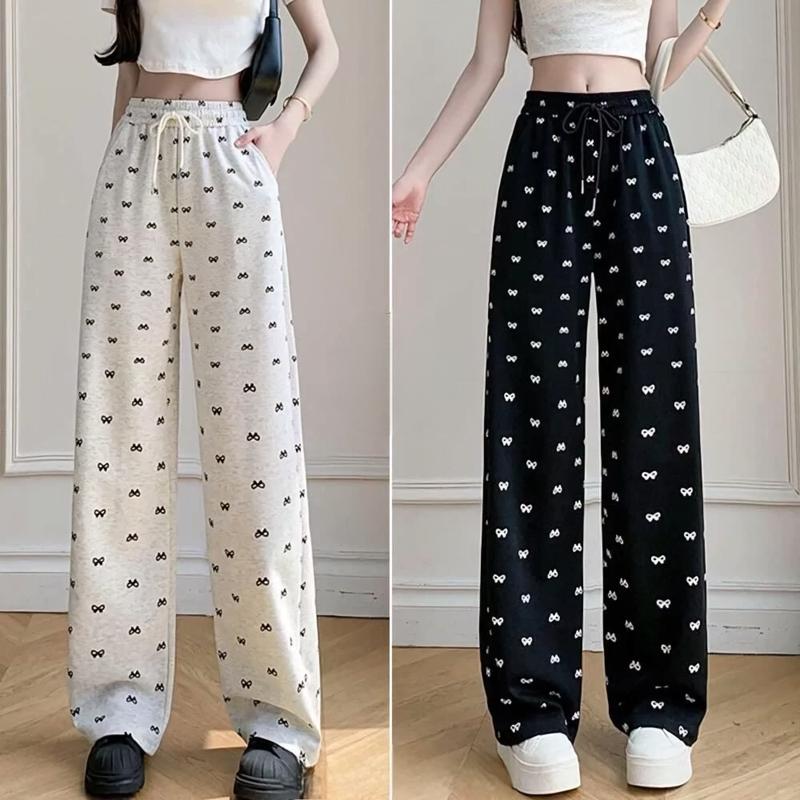 Product Introduction of [Quần Nơ] Quần xuông họa tiết nơ nhí chất tăm 3 màu đen xám trắng nữ top women Sen Voi Bo Chun 2