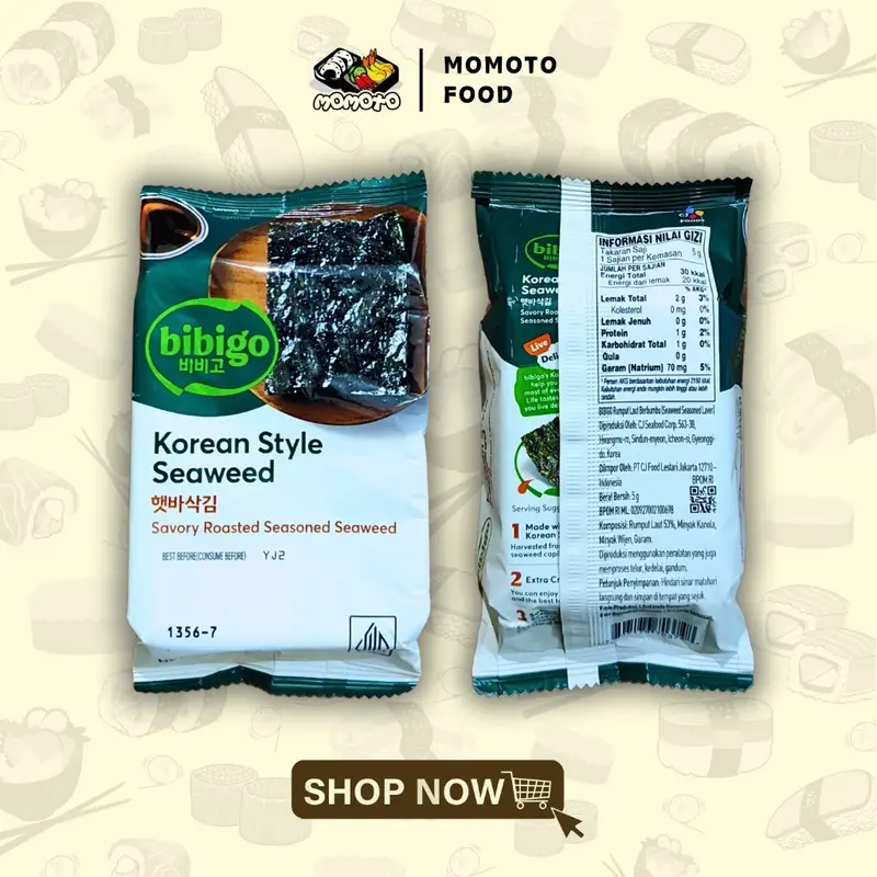 Bibigo Nori Panggang Asli Korea Halal Gim Roasted Seaweed Rumput Laut 5 gram 1