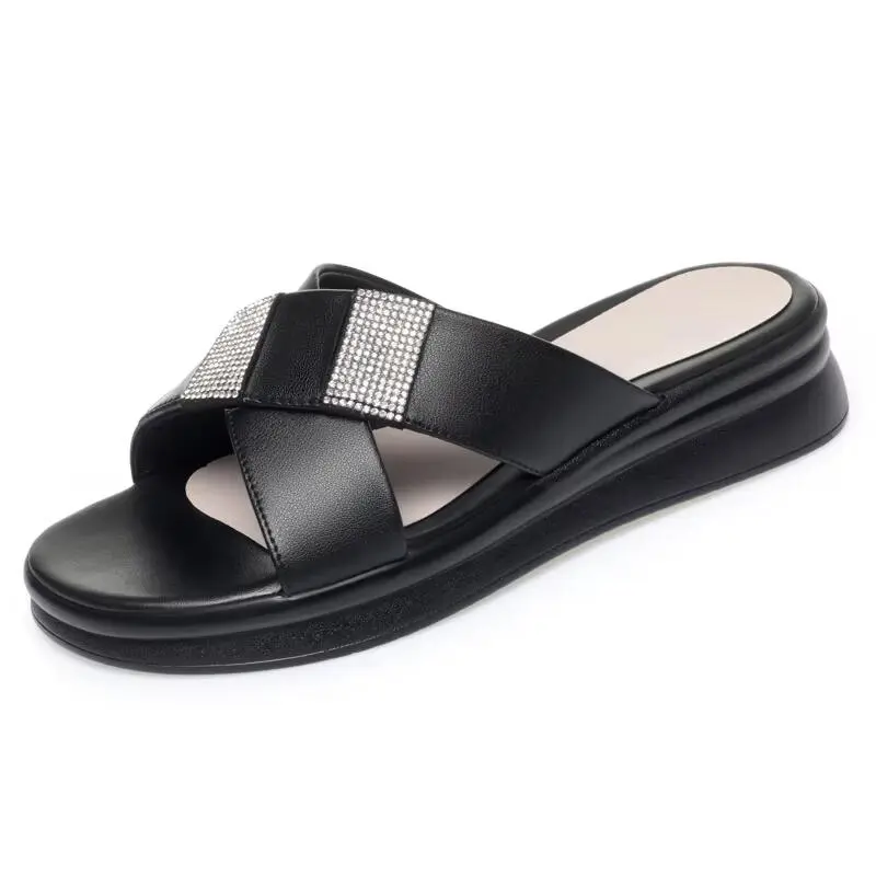 Dép Đế Xuồng Nữ, AIYUQI, Da Thật, Cỡ Lớn 41 42 43, Hàng Mới Về Mùa Hè 2024, Dép Nữ Shoes DéP GiàY Hoa