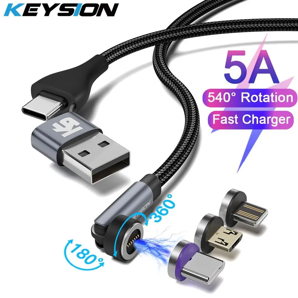 KEYSION 540 Degree Rotate 5A Magnetic Cable Fast Charging Mobile Phone Magnet Wire Cord Micro USB Type C to USB-A Cable for iPhone Xiaomi