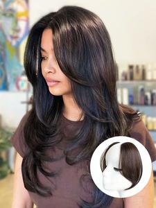 Women's Long Straight Middle Part Bangs, 1 Pair Natural Fluffy Hair Bangs Extensions for Women, Synthetic Hair Extensions for Party, Daily Use