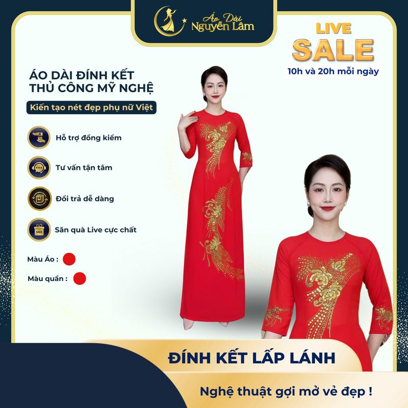 A65 ĐỎ - ÁO DÀI LỤA ĐÍNH HOA VẼ THỦ CÔNG LẤP LÁNH [CO GIÃN NHẸ, THẤM HÚT] Nữ Women Dress 7