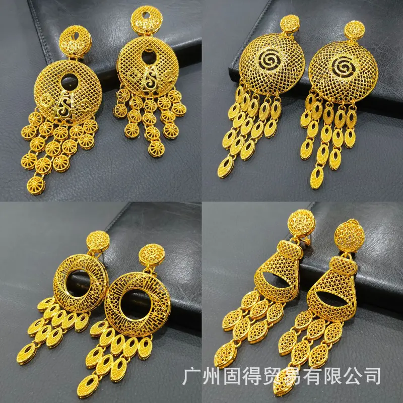Bông Tai Tua Rua Hoa Đồng Thau Mạ Vàng 24K, Renevo, Trang Sức Tai Cỡ Lớn Châu Phi Và Ấn Độ, Bông Tai Cô Dâu Dubai Bông Tai Hình Giọt Nước 3