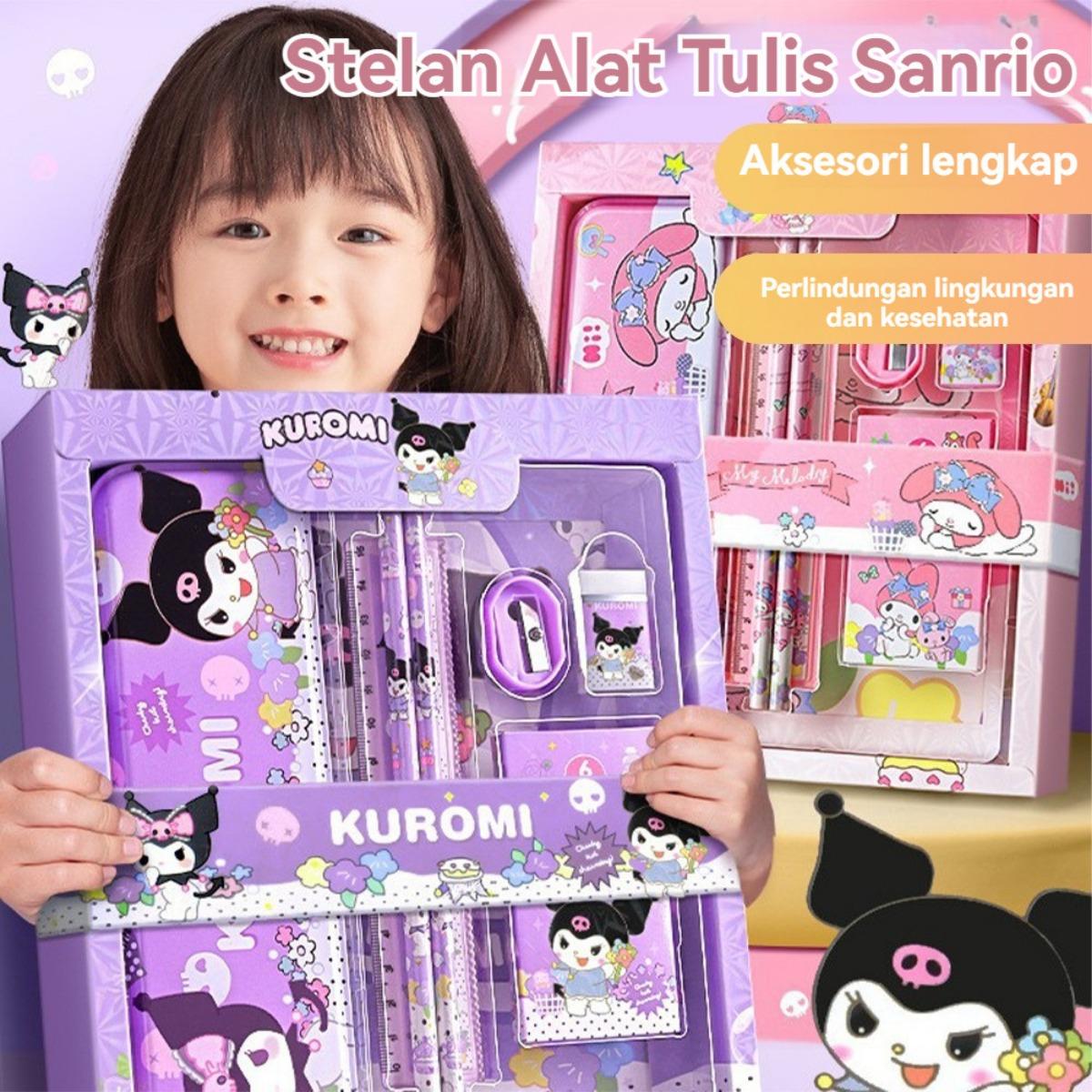Set Alat Tulis Sanrio 7 in 1: Kotak Pensil, Penghapus & Perlengkapan Lucu Karakter Kuromi, My Melody, Cinnamoroll untuk Anak - Peralatan Sekolah, Stationery Collection, Back to School, Gift Idea