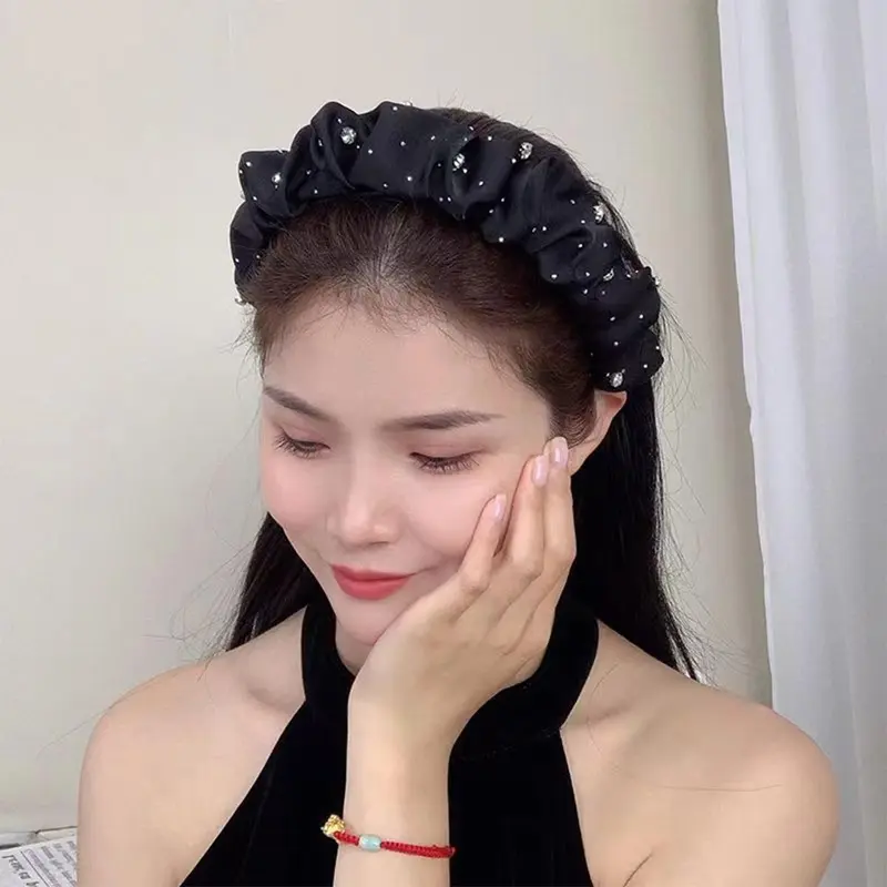 Bờm Tóc Xếp Ly, Thiết Kế Đơn Giản, Màu Đen, Băng Đô Cho Nữ, Băng Đô Rộng, Phụ Kiện Cài Tóc, Phụ Kiện Tóc Pin Voi 2