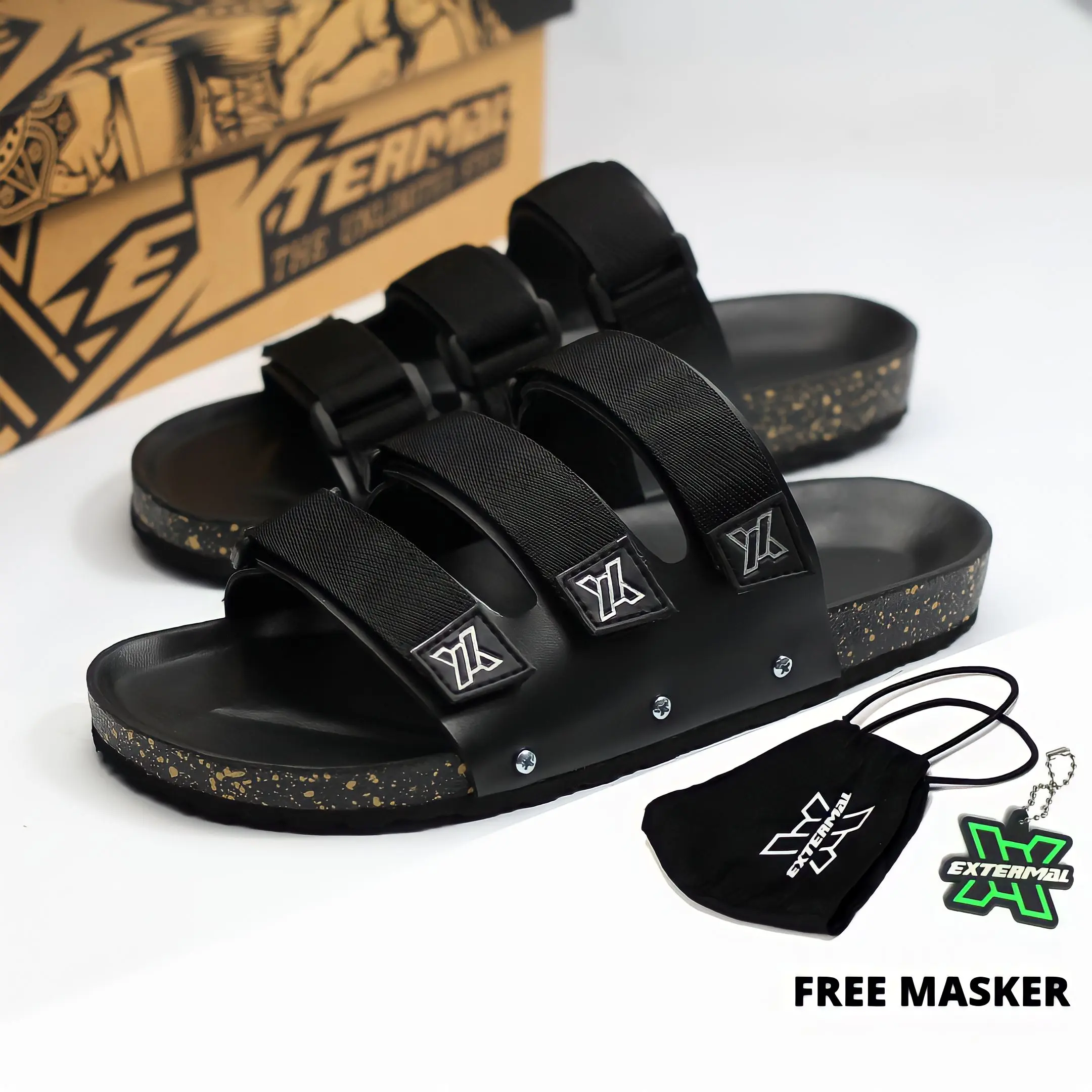 Extermal - Sendal Casual Sandal Selop Pria Tali 3 Terbaru Kekinian Viral Ex030