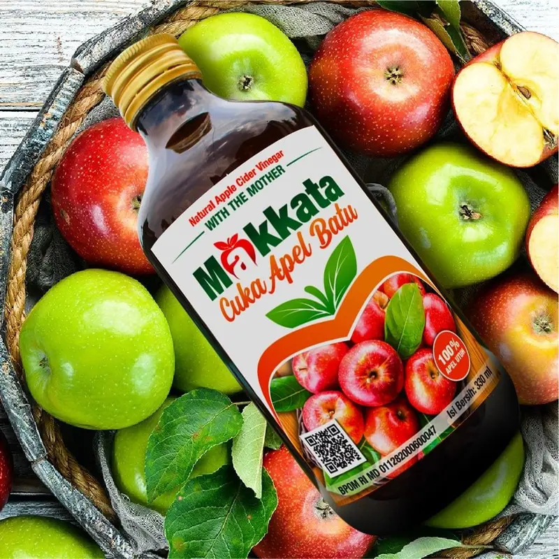 Makkata Cuka Apel Batu 330ml Original - Cuka Apel Untuk Kesehatan & Masakan - Mengatur Kadar Gula Darah - Halal Bebas Kolesterol Organik BPOM MD 011282000600047 2