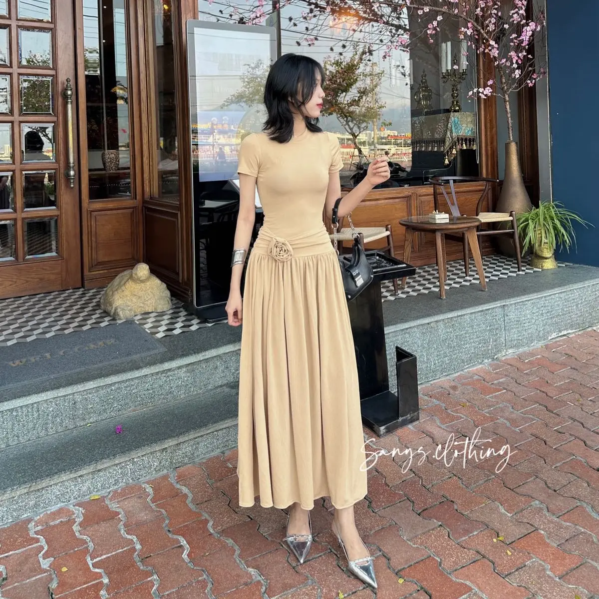 VÁY THUN THIẾT KẾ XÒE CHIẾT LI DÁNG DÀI, CHẤT THUN TĂM HÀN SANG CHẢNH Women Dress Nữ damvay thoi trang Kem Voan váy  len vaytet