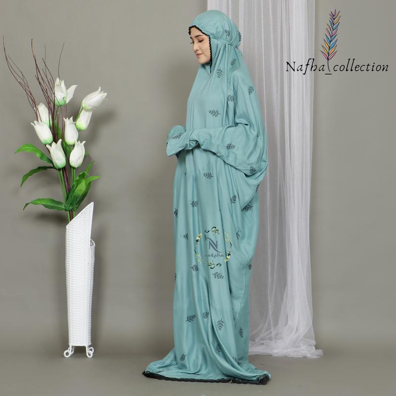 NAFHA - Mukena Terusan Dewasa Nafha Bordir Daily Tropical Katun Mukenah Rayon Wanita Muslim Putih Traveling Panjang 8