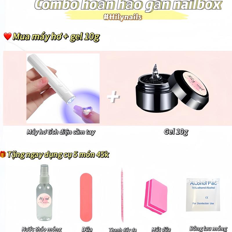    NEW MÁY HƠ TÍCH ĐIỆN   Combo gắn nailbox gel định hình và máy hơ tích điện cầm tay máy hand lamp công suất cao hơ khô được sơn gel chuyên dùng ngoài tiệm nails. 