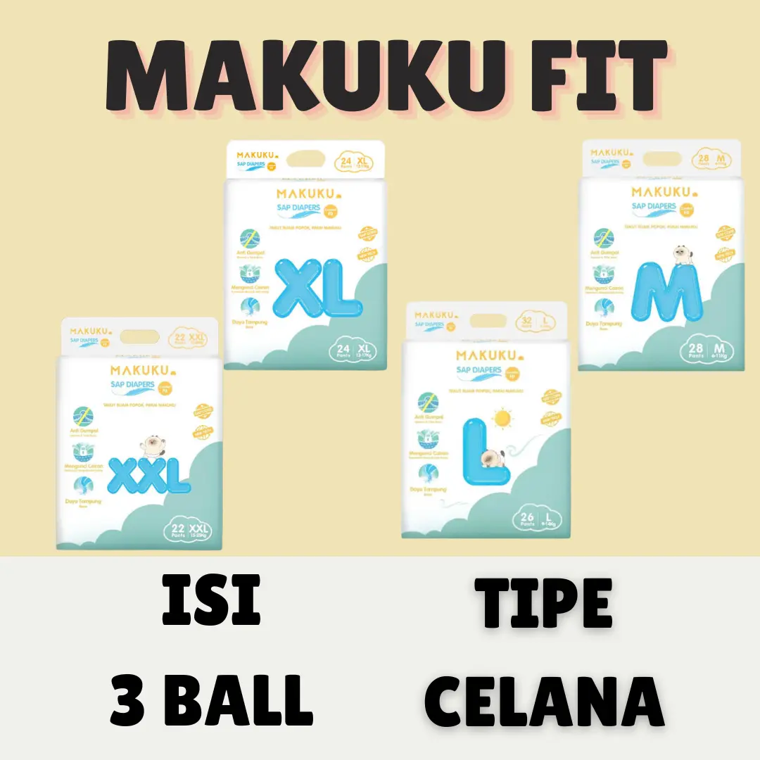 Promo 3 Ball Makuku Diapers Comfort Fit M28 L26 XL24 XXL22