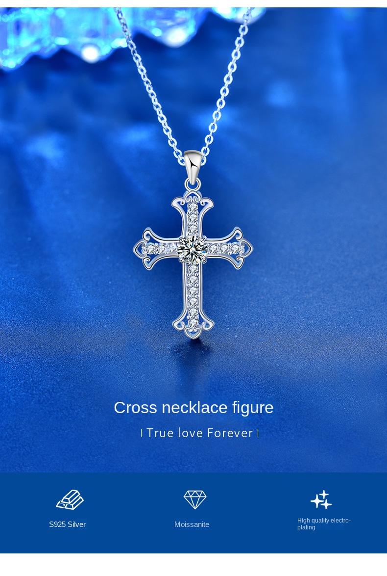 925 Sterling Silver Moissanite Cross Pendant Necklace5