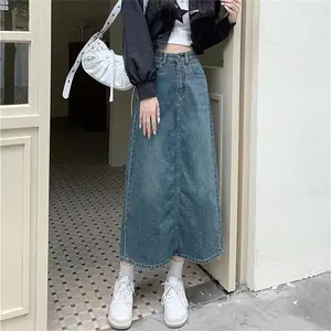 New Biru retro Rok Wanita Panjang / Rok Formal Rempel Span / Rok Polos Span Wanita/Rok Kerja Kantor Wanita Low Waist