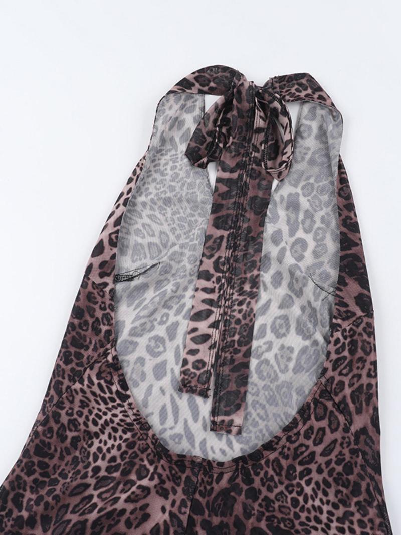 Product Introduction of Women's Leopard Print Halter Neck Dress, Fashion Casual Sleeveless Dress for Daily Outdoor Wear, Women Dress for Summer 6